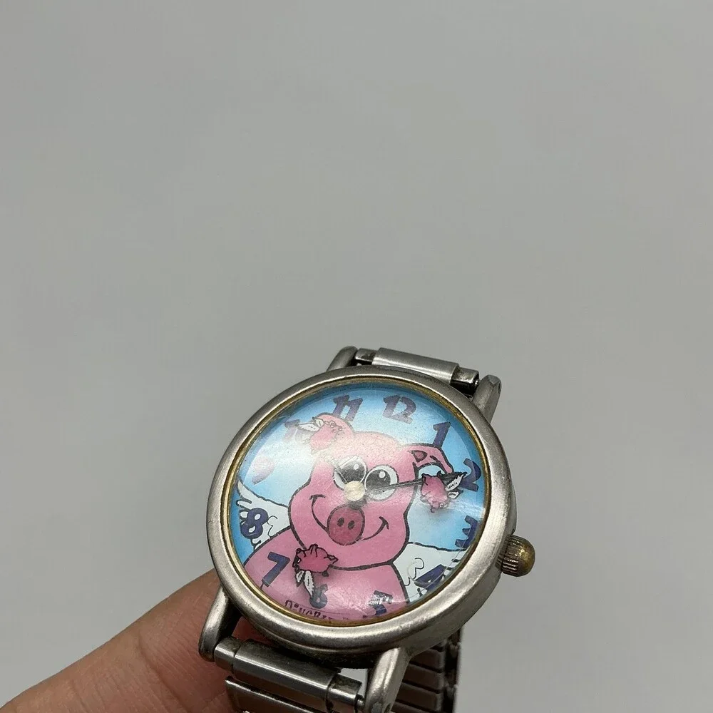 Dingbats PP00070 Womens Watch 29mm Pink Pig Dial Silver Tone New Battery